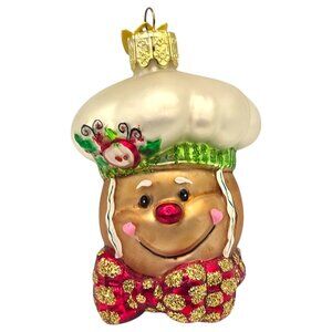 Vtg Kurt S Adler Blown Ginger Bread Man Glass Ornament Chef KSA Glitter Accents
